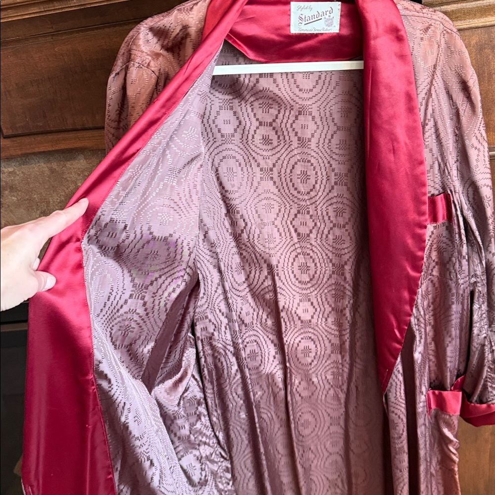 Vintage 1940s brown burgundy paisley smoking robe atomic Styled by Standard L/XL - Picture 6 of 16